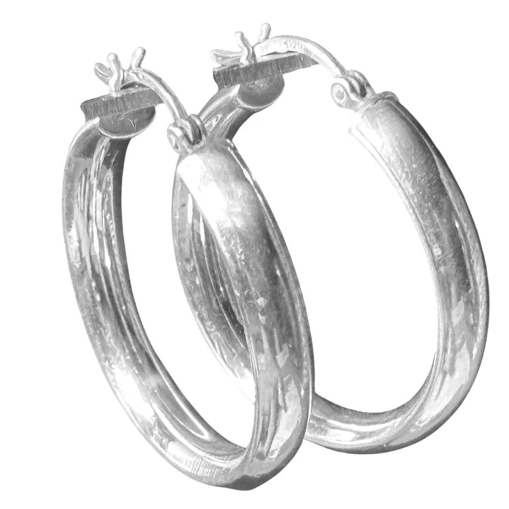 Hoop Earrings Silver 925 Sterling Polished 1 Inch Round Saddleback 6.2g